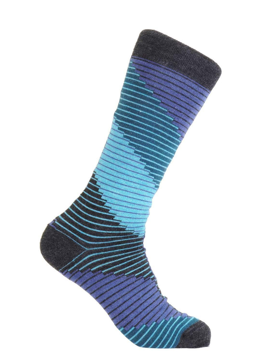 Aqua alpaca socks with ocean teal and powder blue wave pattern, Shupaca