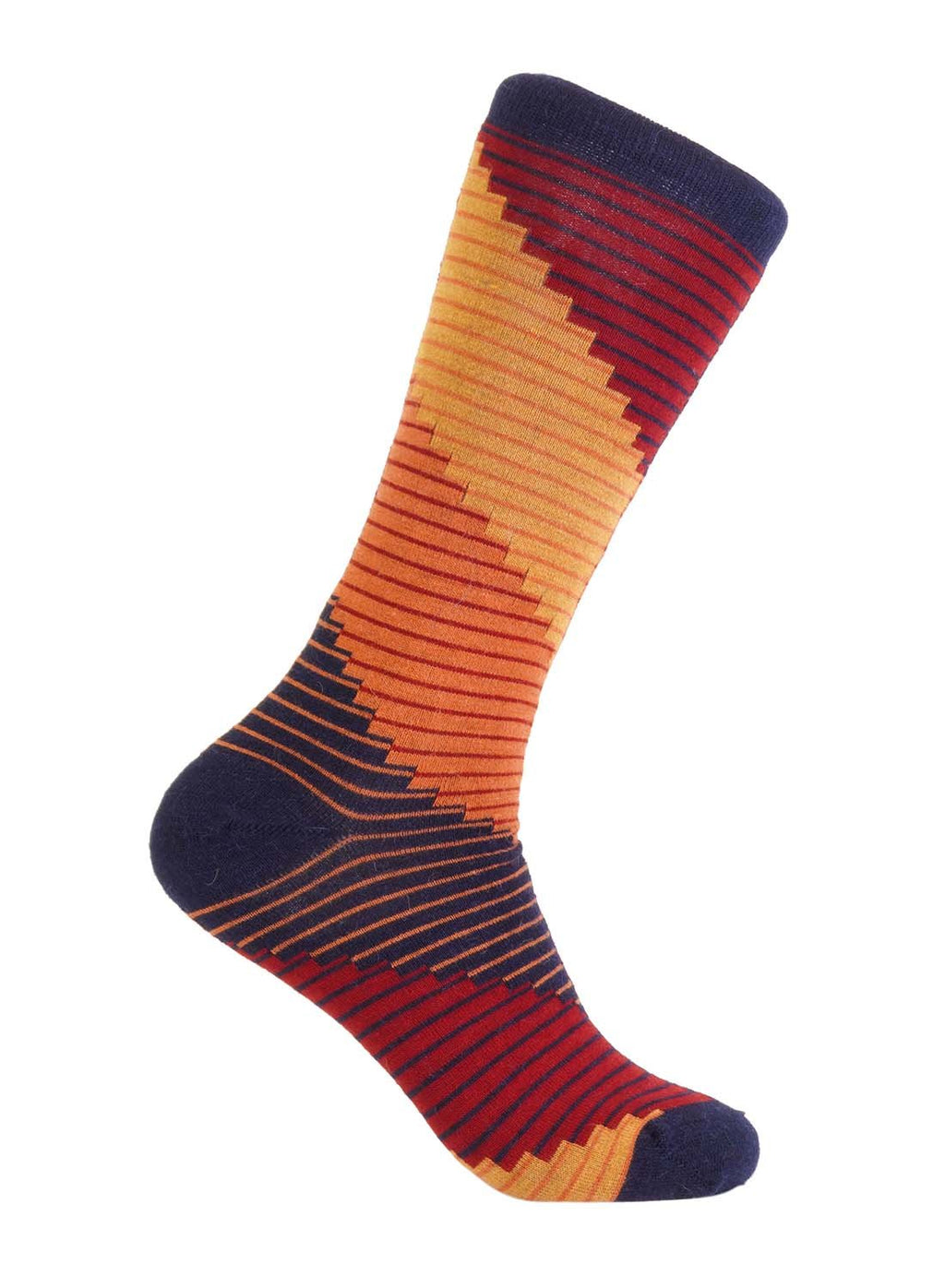 Golden alpaca socks in Autumn with wine red and midnight navy, Shupaca