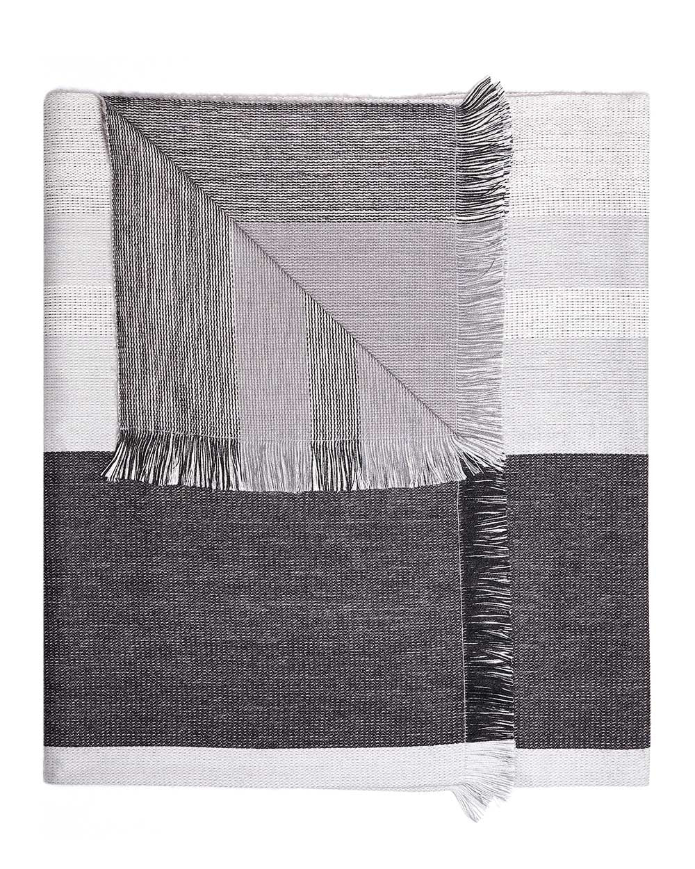 White alpaca reversible throw blanket in Monochrome with graphite contrast, Shupaca