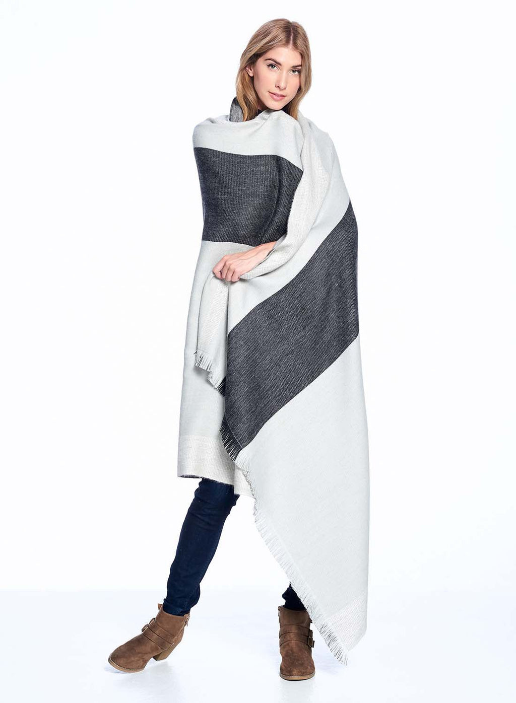 White alpaca reversible throw blanket in Monochrome with graphite contrast, Shupaca