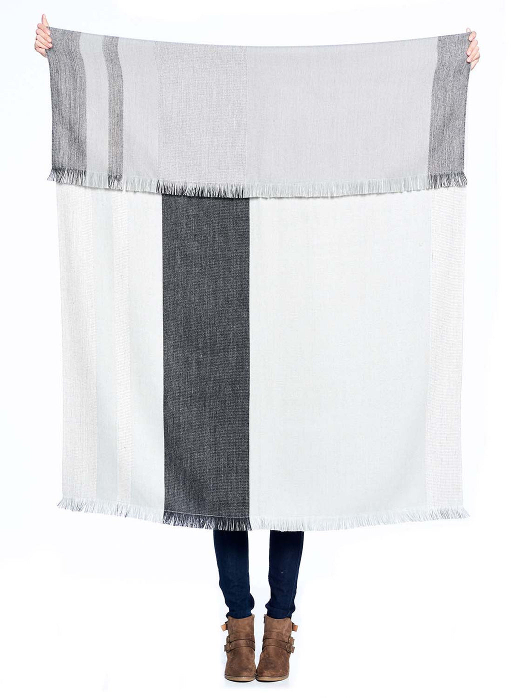 White alpaca reversible throw blanket in Monochrome with graphite contrast, Shupaca