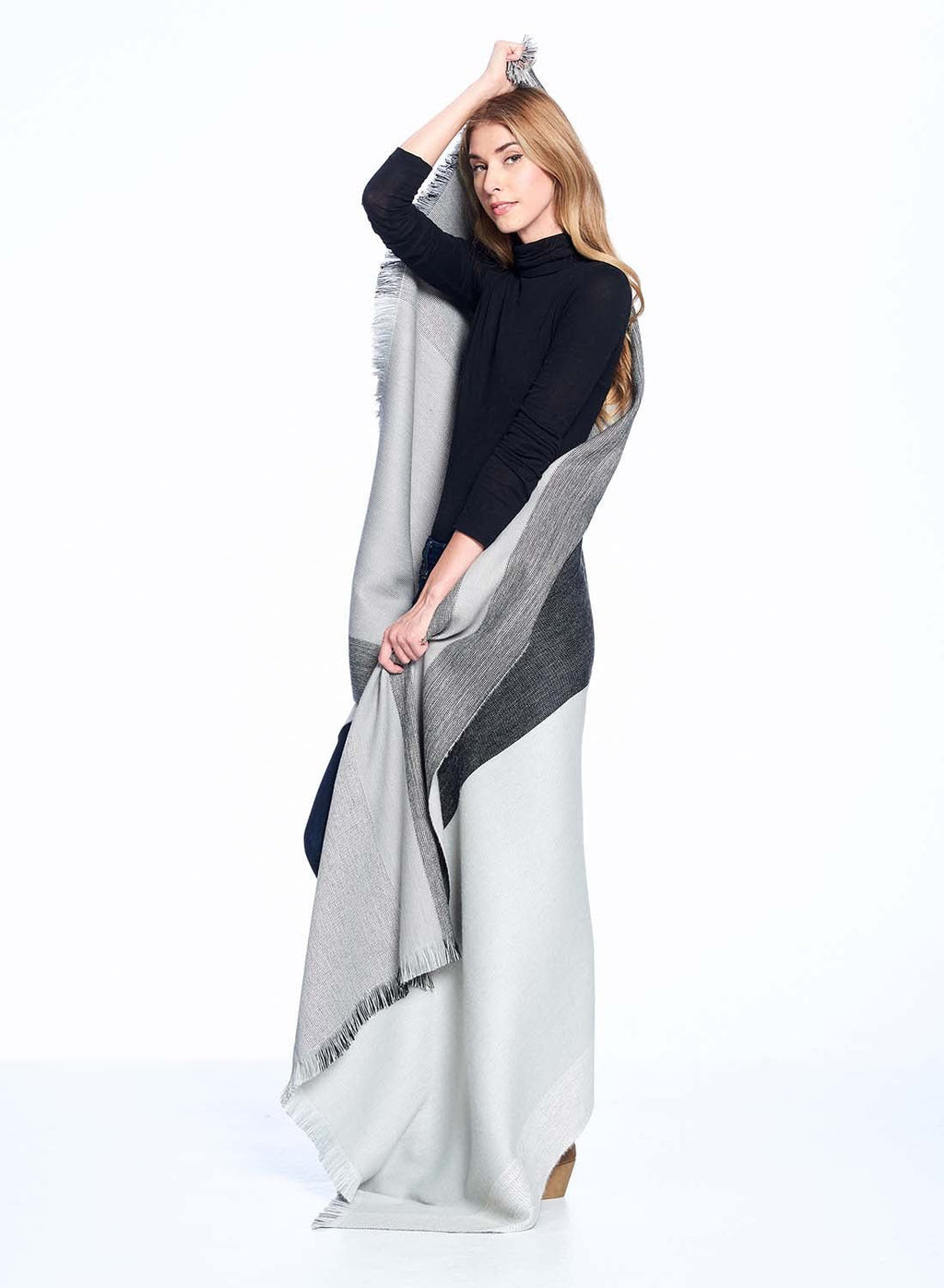 White alpaca reversible throw blanket in Monochrome with graphite contrast, Shupaca