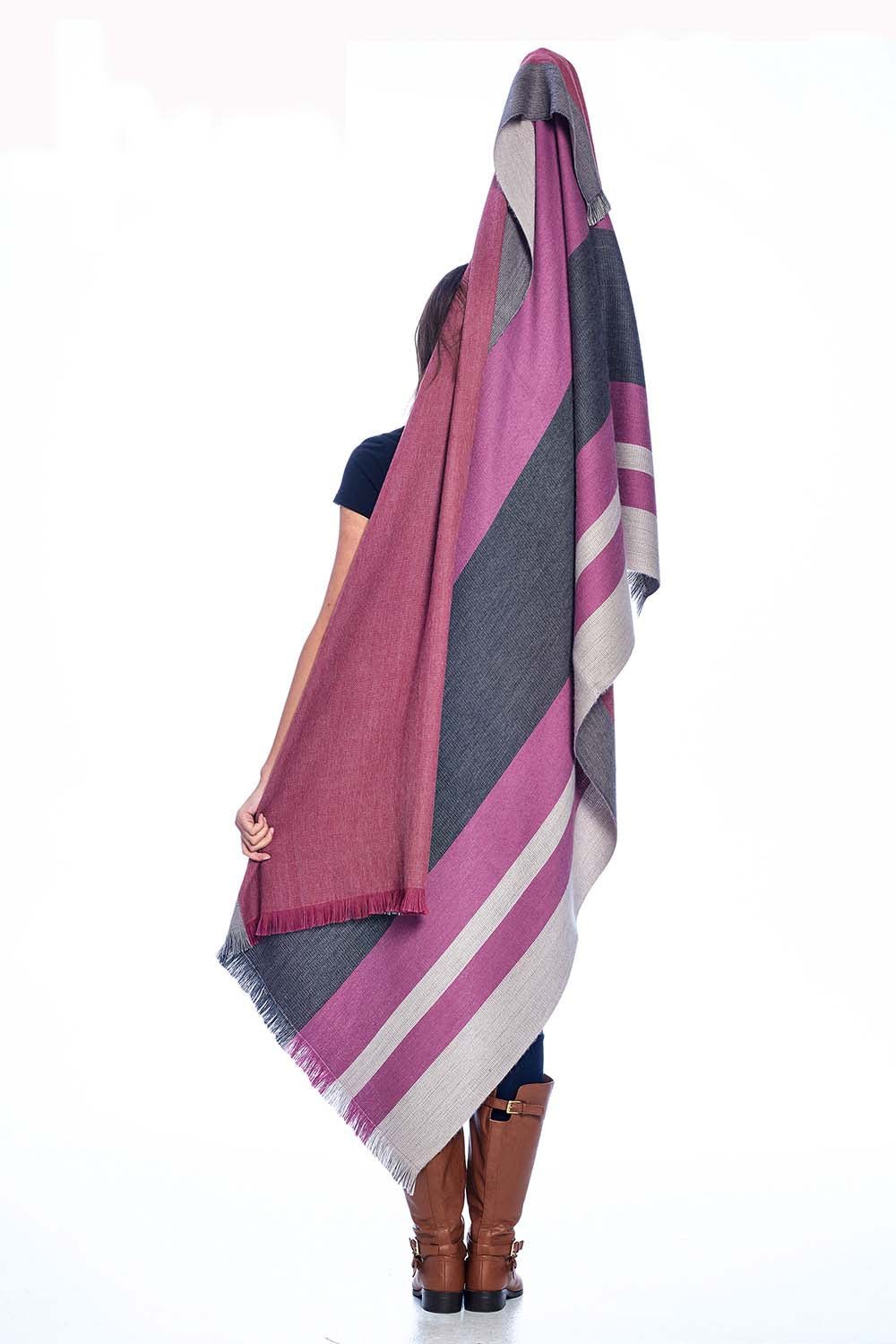 Pink alpaca reversible throw blanket in Sangria with wine and charcoal, Shupaca