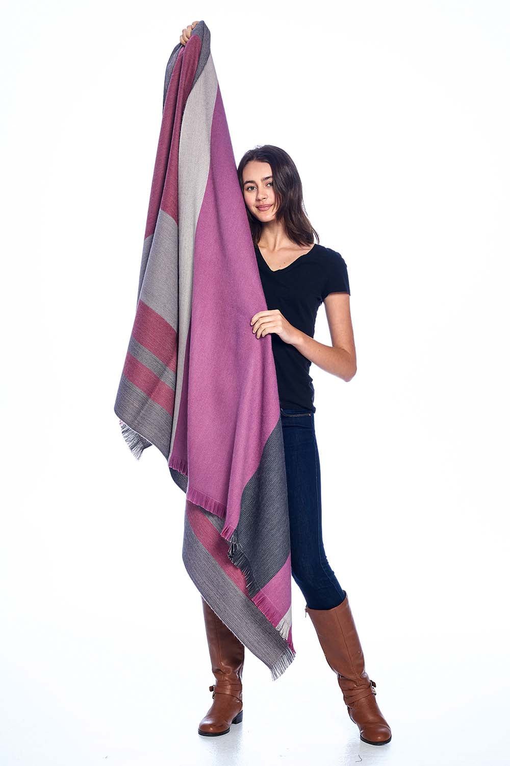 Pink alpaca reversible throw blanket in Sangria with wine and charcoal, Shupaca