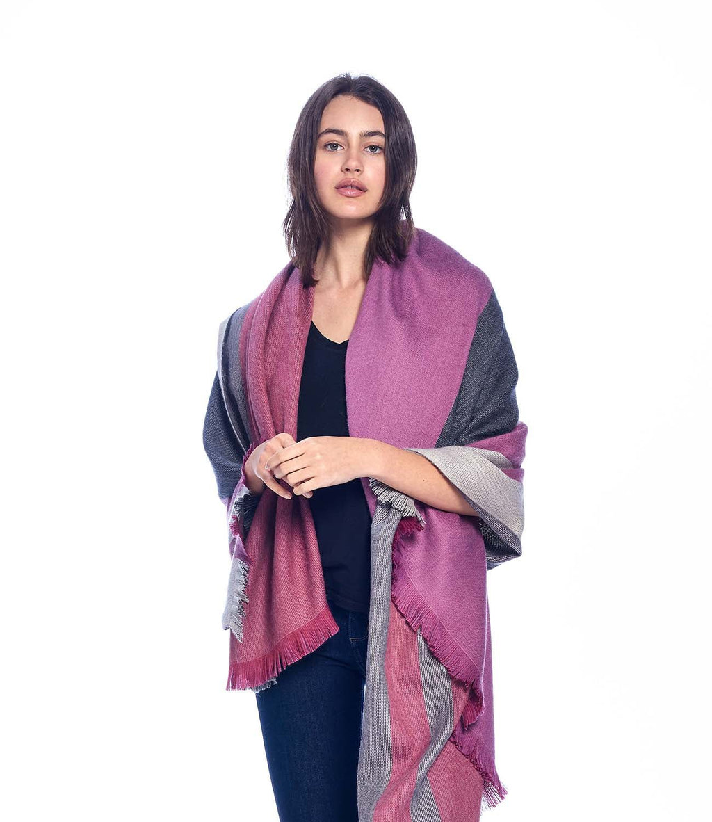 Pink alpaca reversible throw blanket in Sangria with wine and charcoal, Shupaca
